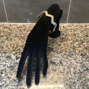 Grey and gold tone enamel zig zag bracelet